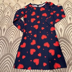 PopReal Girls Dress - Blue with Red Heart Print- size130(6-7)
